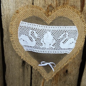 Burlap Heart Decor Lace Heart Valentines Day Decor Burlap Wedding Favor Wedding Heart Decor Valentine Heart Hanging Heart Wedding Decor