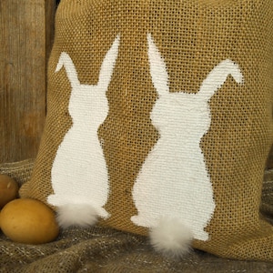 Easter Rabbit Easter Bunny Gift Bag Burlap Easter Gift Bag Easter Basket Easter Decor Spring Burlap Gift Bag Spring Gift Rustic image 2