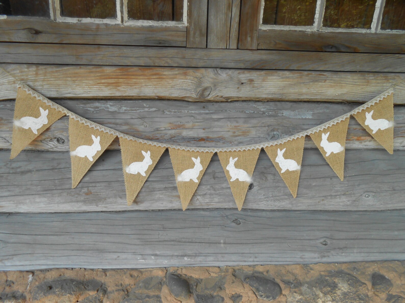 Easter Bunny Banner Easter Garland Easter Burlap Banner Rabbits Banner ...