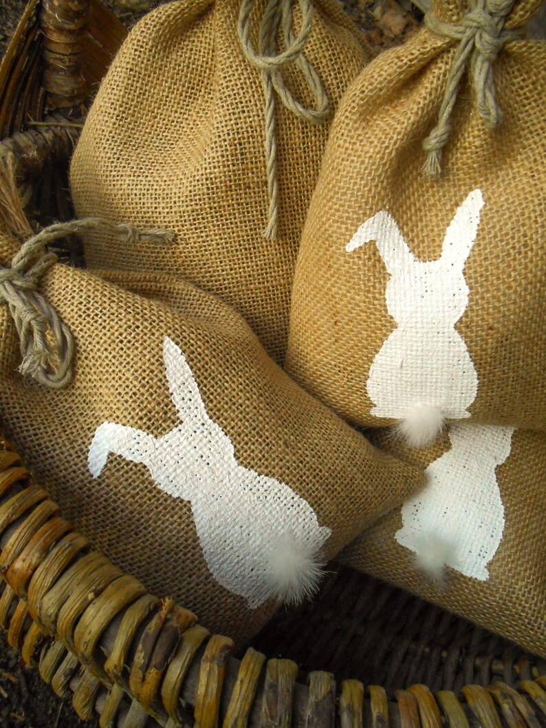 Easter Rabbit Easter Bunny Gift Bag Burlap Easter Gift Bag Easter Basket Easter Decor Spring Burlap Gift Bag Spring Gift Rustic image 5