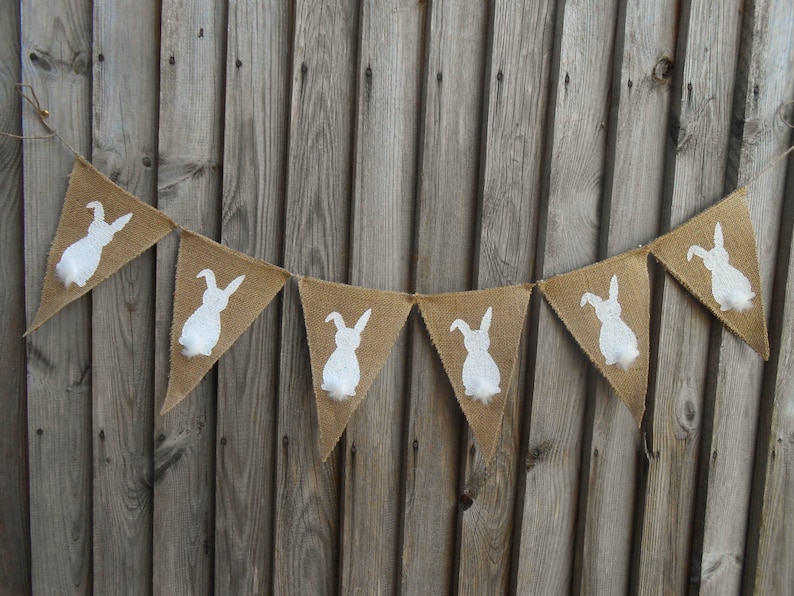 Easter Bunny Banner Easter Garland Easter Burlap Banner Easter Banner Easter Decor Burlap Bunting Rustic Easter Burlap Garland Bunny Garland image 3