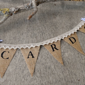 Tarjetas Bunting Tarjetas de arpillera Banner Signo de boda francés Tarjetas de boda de arpillera Signo Tarjetas de ducha Banner Tarjetas de encaje Banner Caja de tarjeta Banner
