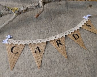 Cards Bunting Burlap Cards Banner  French Wedding Sign Burlap Wedding Cards Sign Shower Cards Banner Lace Cards Banner Card Box Banner