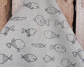 Fish Towel Fish Design Linen Tea Towel Linen Fishing Towel Towel Hand Towel Kitchen Towel Dish Towel Birthday Christmas Gift Fish Lovers