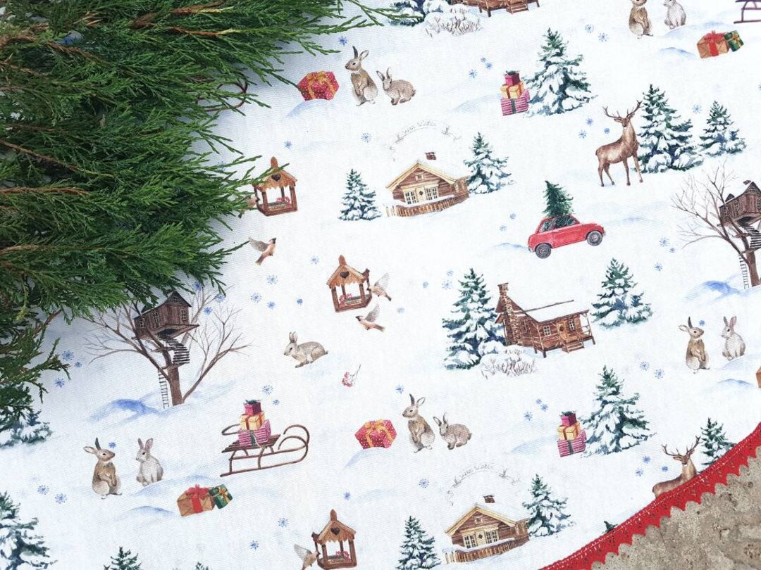 Forest Animals Tree Skirt Woodland Christmas Tree Skirt Deer Christmas ...
