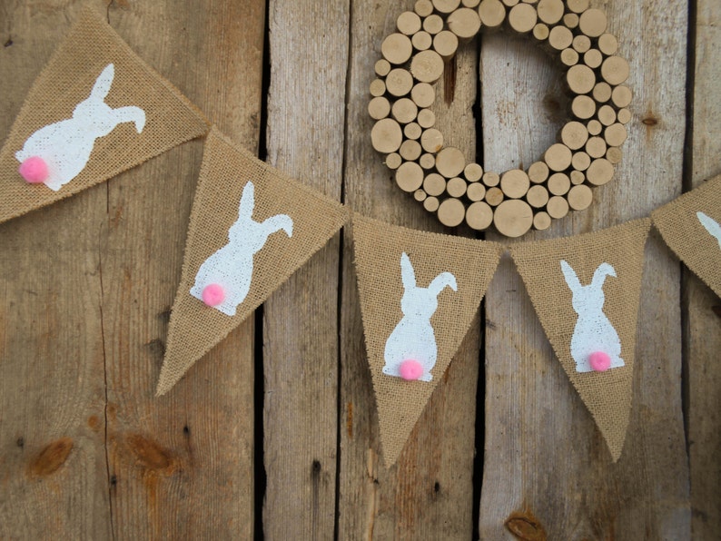 Easter Bunny Burlap Banner Easter Decoration Easter Banner Easter Garland Easter Bunting Easter Decor Bunny Garland Bunny Banner Easter Gift image 5