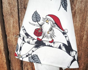 Swedish Tomte Linen Tea Towel Scandinavian Christmas Kitchen Decor