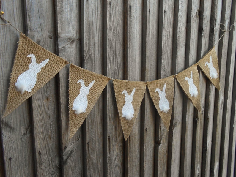 Easter Bunny Banner Easter Garland Easter Burlap Banner Easter Banner Easter Decor Burlap Bunting Rustic Easter Burlap Garland Bunny Garland image 2