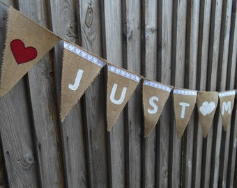 Burlap Just Married Banner Just Married Bunting Just Married Sign Hochzeitsbanner Hochzeitsdekoration Burlap Banner Burlap Hochzeitsgirlande