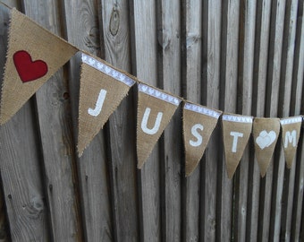 Guirnalda de arpillera "Recién casados" Guirnalda de "Recién casados" Letrero de "Recién casados" Pancarta de boda Decoración de boda Pancarta de arpillera Guirnalda de boda de arpillera