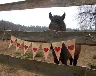 Heart Bunting Valentines Day Decor Valentines Day Banner Wedding Banner Bridal Shower Banner Heart Banner Burlap Wedding Decor Heart Garland