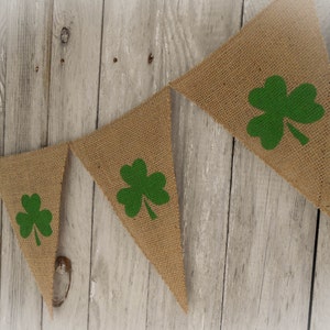 St Patricks Day Banner Shamrock Banner Shamrock Bunting Shamrock Garland Irish Decor St Patricks Day Decor Spring Banner Burlap Banner image 1