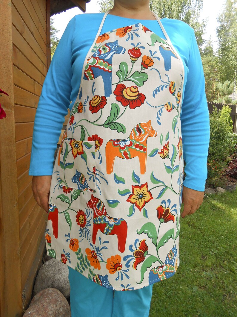 Swedish Dala Horse Apron Womens Aprons Cooking Apron Etsy