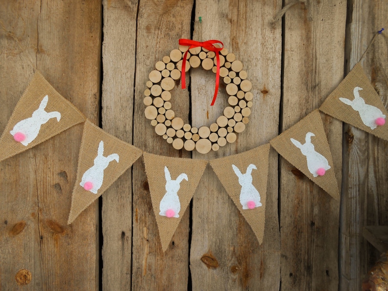 Easter Bunny Burlap Banner Easter Decoration Easter Banner Easter Garland Easter Bunting Easter Decor Bunny Garland Bunny Banner Easter Gift image 2