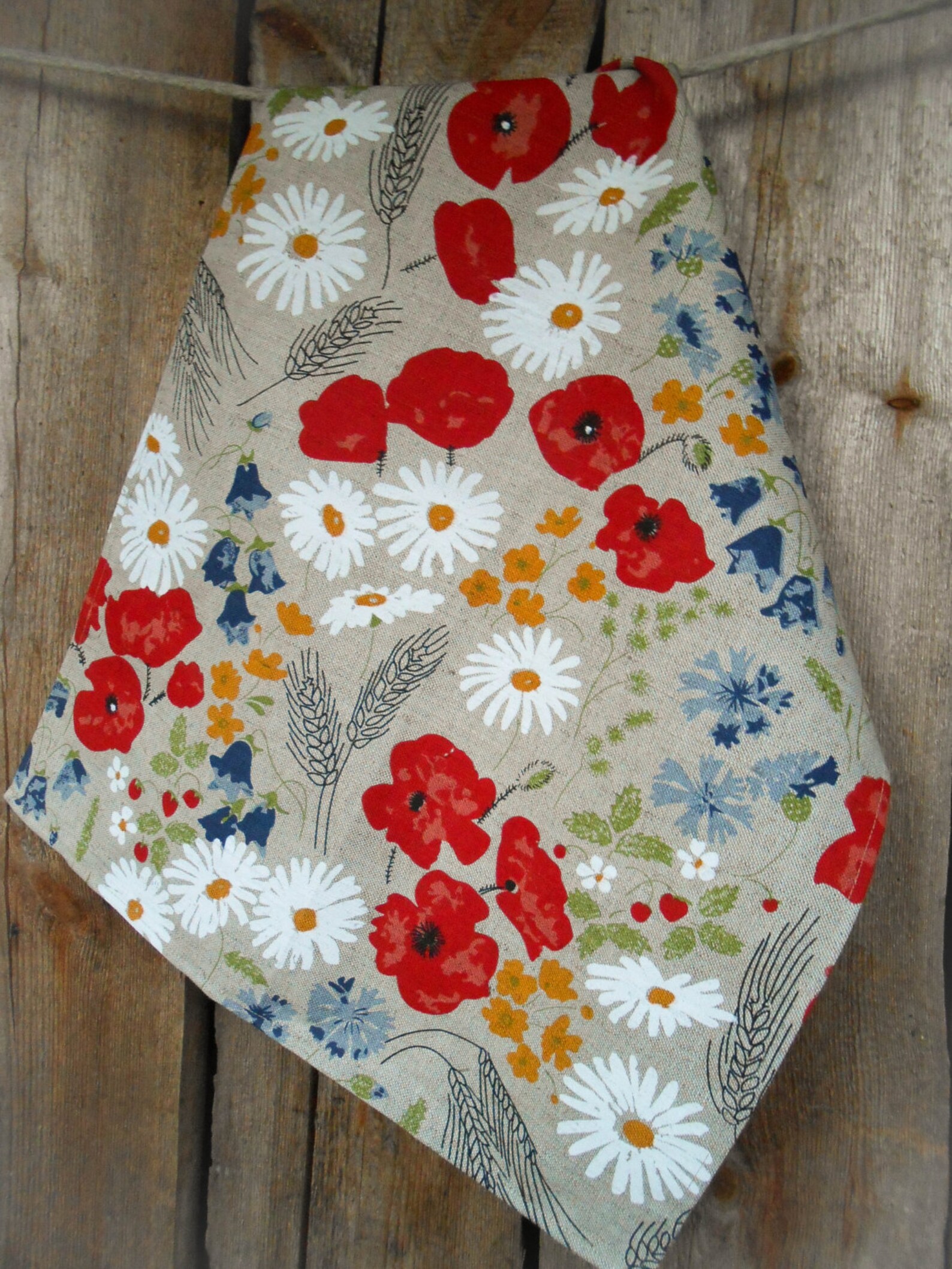 Meadow Red Poppy Kitchen Towel Dish Daisies Cornflowers Linen Etsy