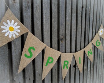 Spring Garland Spring Decor Spring Banner Spring Bunting Easter Decor  Burlap Banner Burlap Bunting Easter Banner Easter Garland
