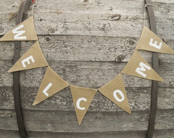 Welcome Banner Welcome Bunting Welcome Garland Bridal Shower Banner Reception Welcome Sign Wedding Banner Burlap Banner