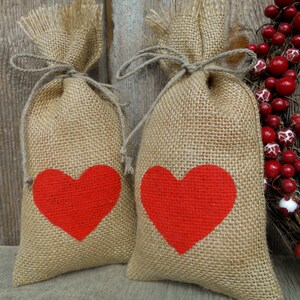 Burlap Favor Bags Burlap Bags Wedding Favor Bags Party Favor Bags Wedding Gift Bags Rustic Wedding Heart Bags Candy Bags Valentine Favor Bag image 2