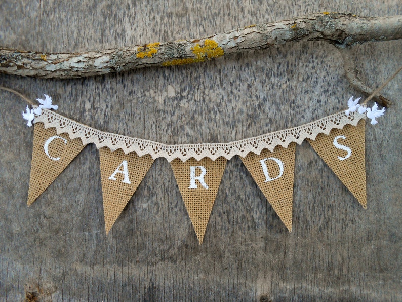 Wedding Cards Banner Wedding Reception Banner Burlap Wedding Cards Bunting Wedding Cards Sign Shower Cards Banner Lace Cards Banner image 5