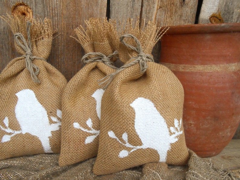 Easter Gift Bag Bird Gift Bag Gift Sack Burlap Favor Bag Burlap Bag Candy Bag Treat Bag Easter Decoration Burlap Gift Bag Rustic Gift Bag image 1