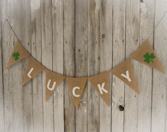 Lucky Banner Lucky Bunting Lucky Garland Shamrock Banner St Patricks Day Banner Shamrock Bunting Shamrock Garland St Patricks Day Decor