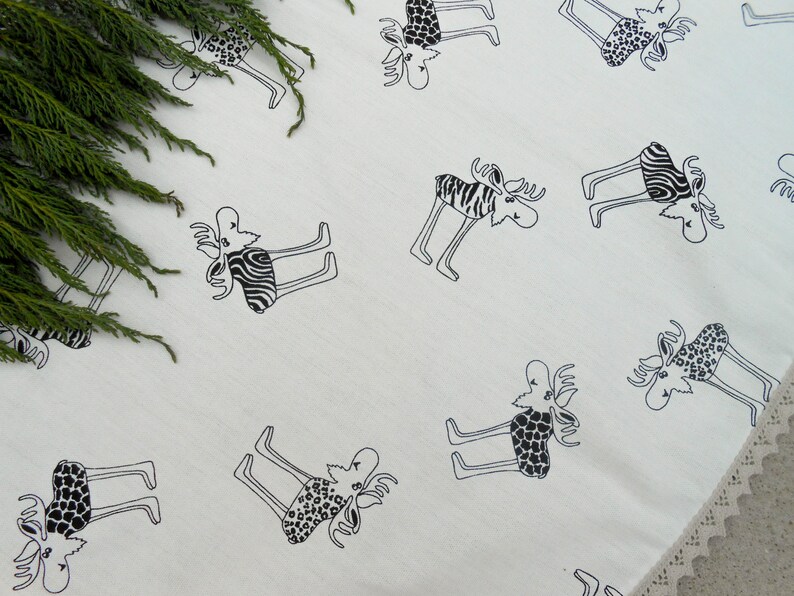 Christmas Woodland Moose Christmas Tree Skirt Christmas Decor Holiday Scandinavian Christmas Ornament Christmas Deer Ornament Swedish Gift