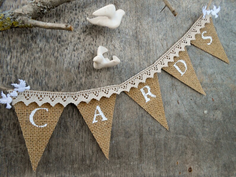 Wedding Cards Banner Wedding Reception Banner Burlap Wedding Cards Bunting Wedding Cards Sign Shower Cards Banner Lace Cards Banner image 4