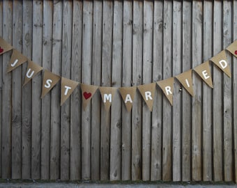 Just Married Banner Hochzeitsbanner Just Married Bunting Hochzeitsdekoration Burlap Banner Burlap Hochzeitsgirlande Just Married Schild