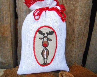 Santa Sack Linen Gift Bag Christmas Bag Deer Ornament Scandinavian Christmas Gift Bag Holiday Gift Bag Gift Wrap Swedish Christmas