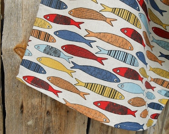 Asciugamano da cucina in lino con sardine, design portoghese, regalo per l'ospite, costiero