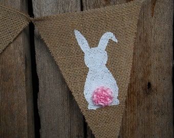 Bunny Bunting Easter Banner Easter Garland Easter Decor Bunny Garland Easter Bunny Easter Burlap Decoration Burlap Banner