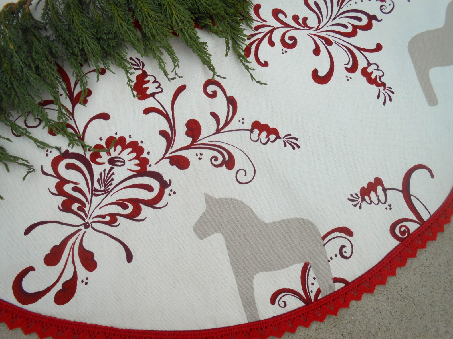 Swedish Christmas Tree Skirt Swedish Horse Swedish Dala Horse Etsy