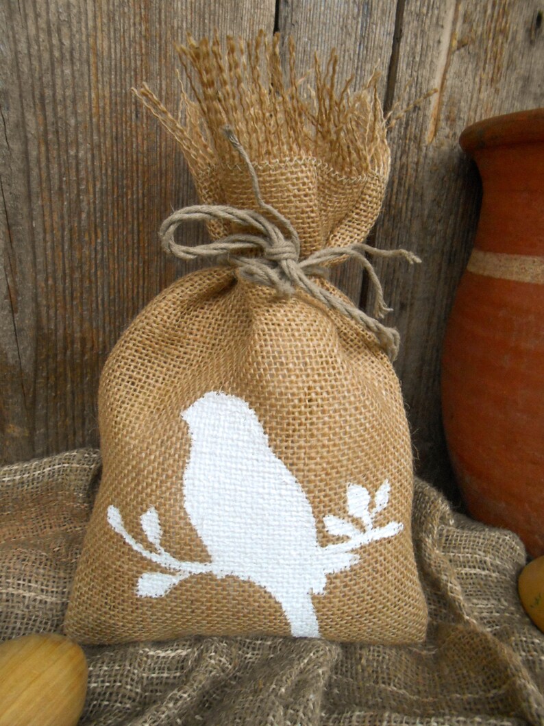 Easter Gift Bag Bird Gift Bag Gift Sack Burlap Favor Bag Burlap Bag Candy Bag Treat Bag Easter Decoration Burlap Gift Bag Rustic Gift Bag image 3