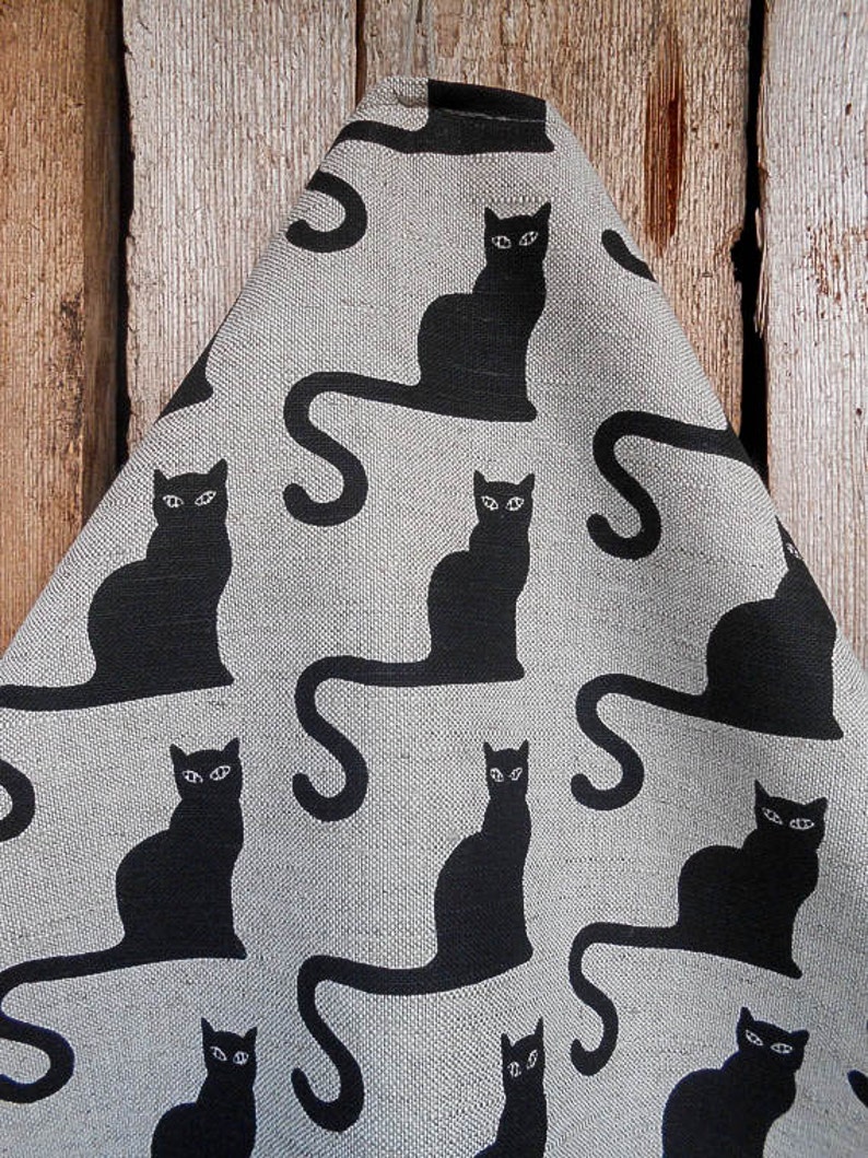 Black Cat Halloween Decor Halloween Cat Halloween Towel Tea Towel Kitchen Towel Black Cat Towel Gift Cat Lovers Gift Black Cat Linen Towel image 1