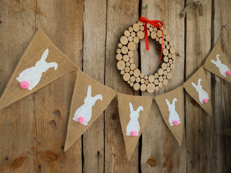 Easter Bunny Burlap Banner Easter Decoration Easter Banner Easter Garland Easter Bunting Easter Decor Bunny Garland Bunny Banner Easter Gift image 4