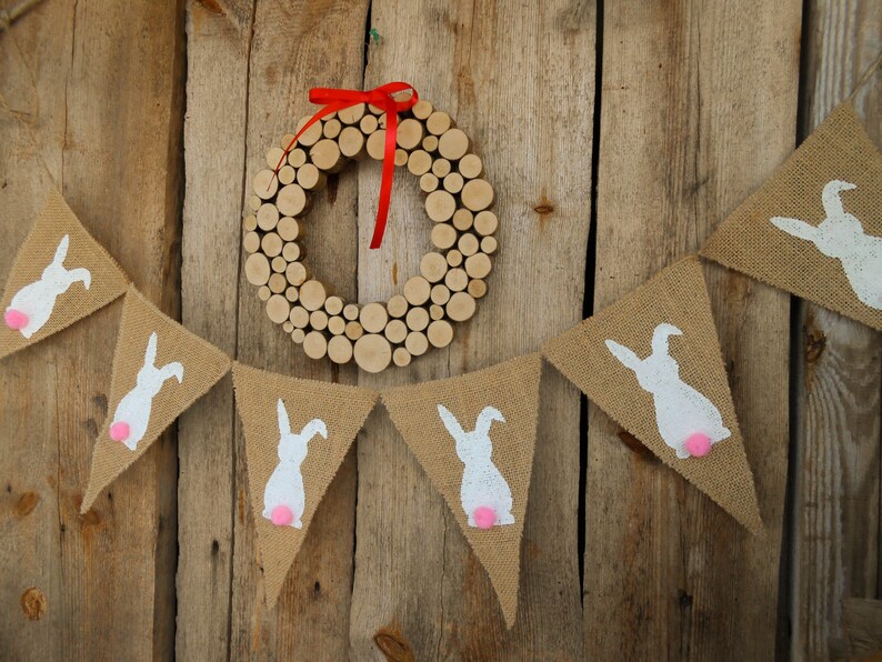 Easter Bunny Burlap Banner Easter Decoration Easter Banner Easter Garland Easter Bunting Easter Decor Bunny Garland Bunny Banner Easter Gift image 3