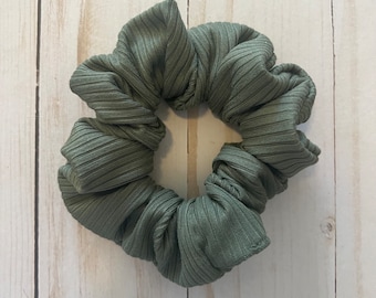 Green Scrunchie, Ribbed Knit Hair Tie, Hair Accessory