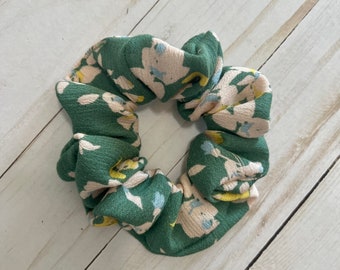 Green Floral Scrunchie, Hair Accessory