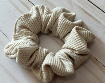 Ivory Waffle Knit Scrunchie, Soft Hair Tie