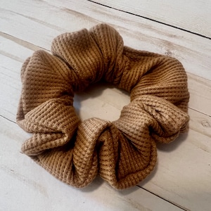 Camel Waffle Knit Scrunchie, Soft Hair Tie