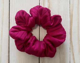 Magenta Ribbed Knit Scrunchie, Pink Hair Accessory