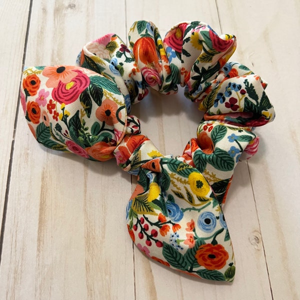 Scrunchie with Bow, Hair Accessory, Rifle Paper Floral Print Hair Tie