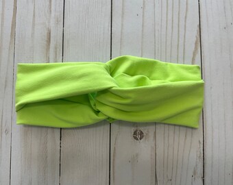 Bandeau Turban adulte vert vif, bandeau en tricot à boucle torsadée vert lime, accessoires Boho, bandeau en tissu doux pour femme