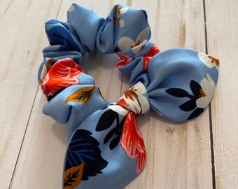 Rifle Paper Co. Floral Scrunchie with Bow, Blue Floral Hair Scrunchie, Hair Accessory, Gift for Her