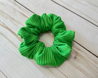 Green Ribbed Knit Scrunchie, Kelly Green Hair Accessory, Ponytail Holder