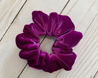 Magenta Velvet Scrunchie, Pinkish Purple Hair Tie Accessory, Gift for Her