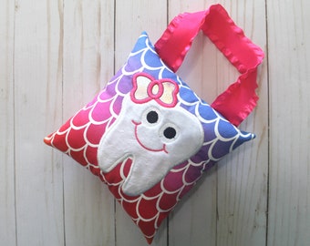 Girls Tooth Fairy Pillow, Mermaid Print Tooth Holder