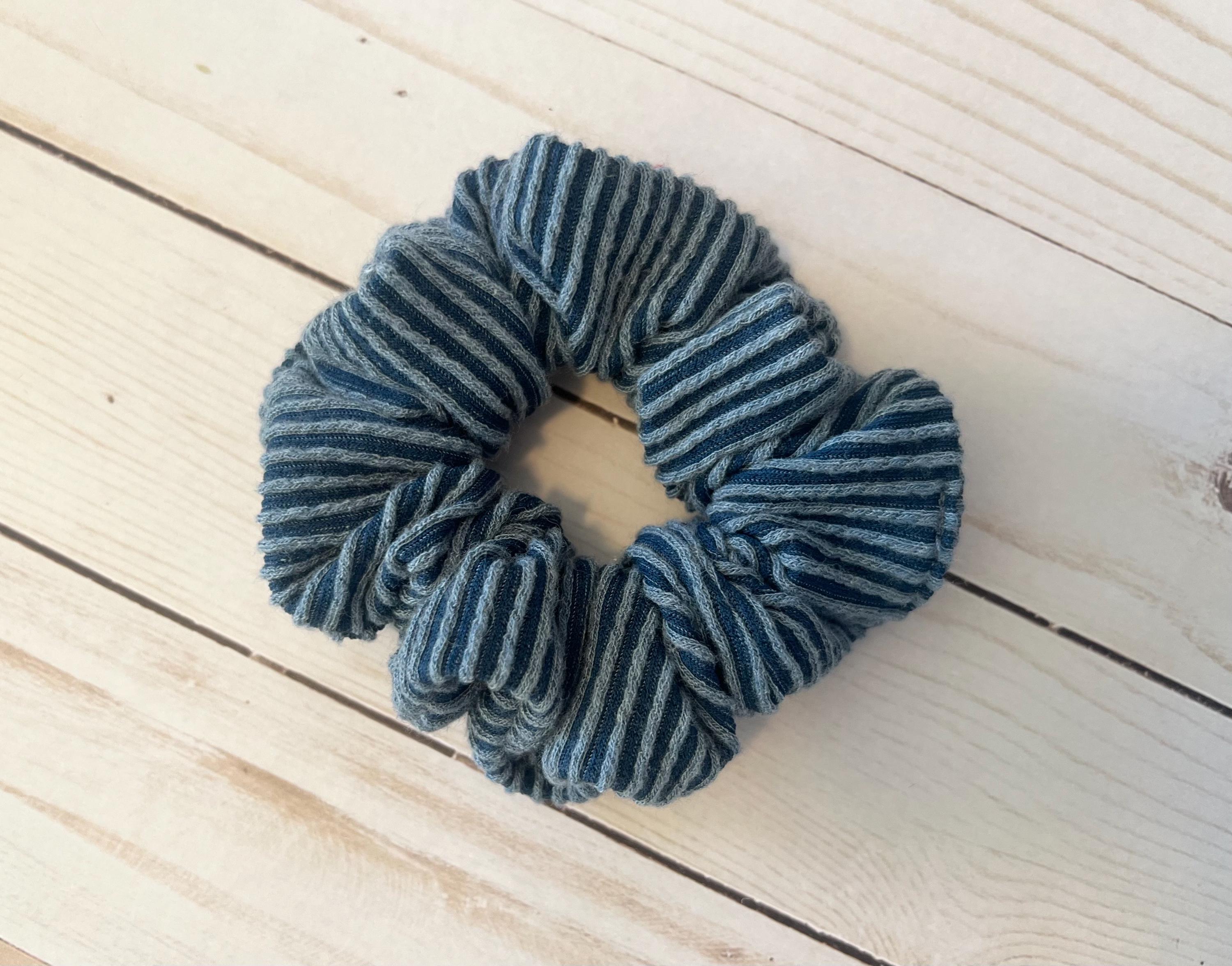 Blue Ribbed Knit Scrunchie, Hair Accessory