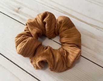 Camel Colored Ribbed Knit Scrunchie