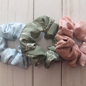 Scrunchies, Set of 3 Hair Scrunchies in Blue, Green, and Pink